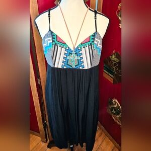 💙LOVESTITCH🖤 Blue, Black, & White Geometric Patterned Upper MaxiDress| L (EUC)